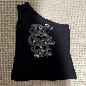 Just Cavalli One Shoulder Black printed cotton top. Sz S